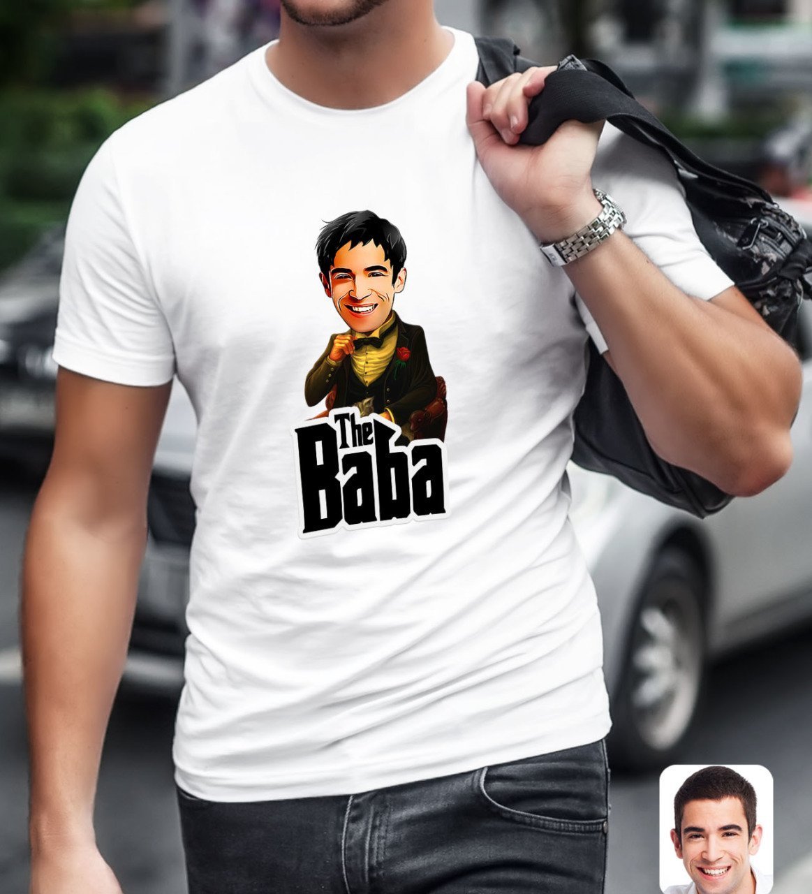 Kişiye Özel Godfather Baba Karikatürlü Beyaz T-Shirt-3