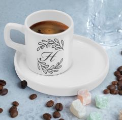 BK Gift Kişiye Özel Sunum Tabaklı Harfli Kahve Fincanı-4, Sevgiliye Hediye, Aileye Hediye, Arkadaşa Hediye