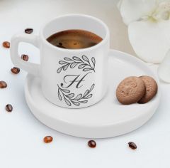 BK Gift Kişiye Özel Sunum Tabaklı Harfli Kahve Fincanı-4, Sevgiliye Hediye, Aileye Hediye, Arkadaşa Hediye