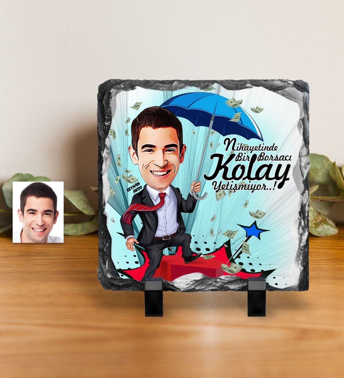 Kişiye Özel Bay Borsacı Karikatürlü Dekoratif Doğal Taş - 1