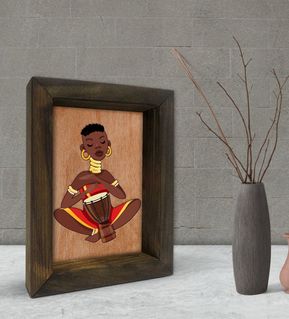 BK Gift African Woman Dekoratif Doğal Masif Ahşap Çerçeve 15x20cm-4