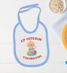 BK Kids Ep İsterim Tasarımlı Mavi Bebek Body Zıbın ve Mama Önlüğü Hediye Seti-5