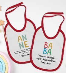 BK Kids Kişiye Özel Anne ve Baba Tasarımlı 2’li Kırmızı Mama Önlüğü-5