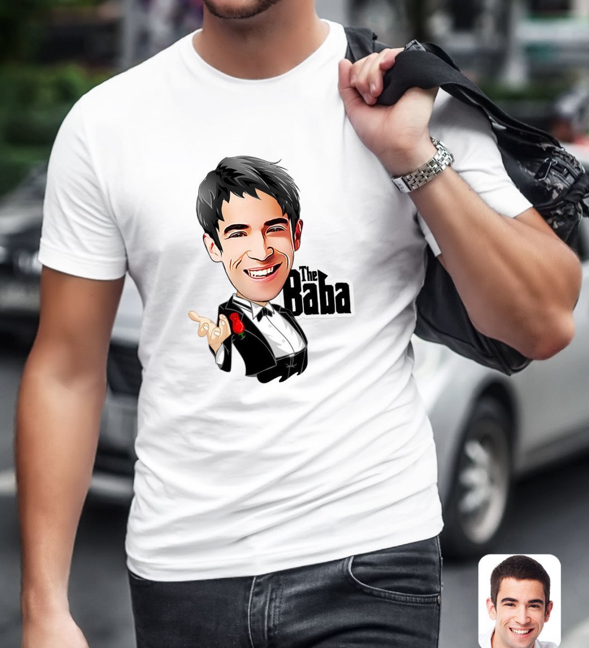Kişiye Özel Godfather Baba Karikatürlü Beyaz T-Shirt-2