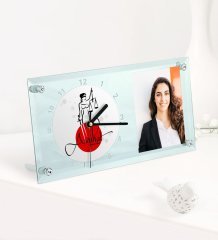 Kişiye Özel Avukat Temalı Masaüstü Cam Saat - 11