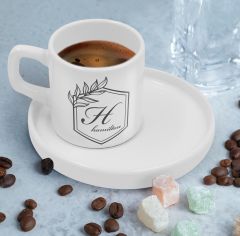 BK Gift Kişiye Özel Sunum Tabaklı Harfli Kahve Fincanı-3, Sevgiliye Hediye, Aileye Hediye, Arkadaşa Hediye