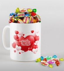 Kişiye Özel Sevgililer Günü Beyaz Kupa ve Haribo Şeker Hediye Seti-136