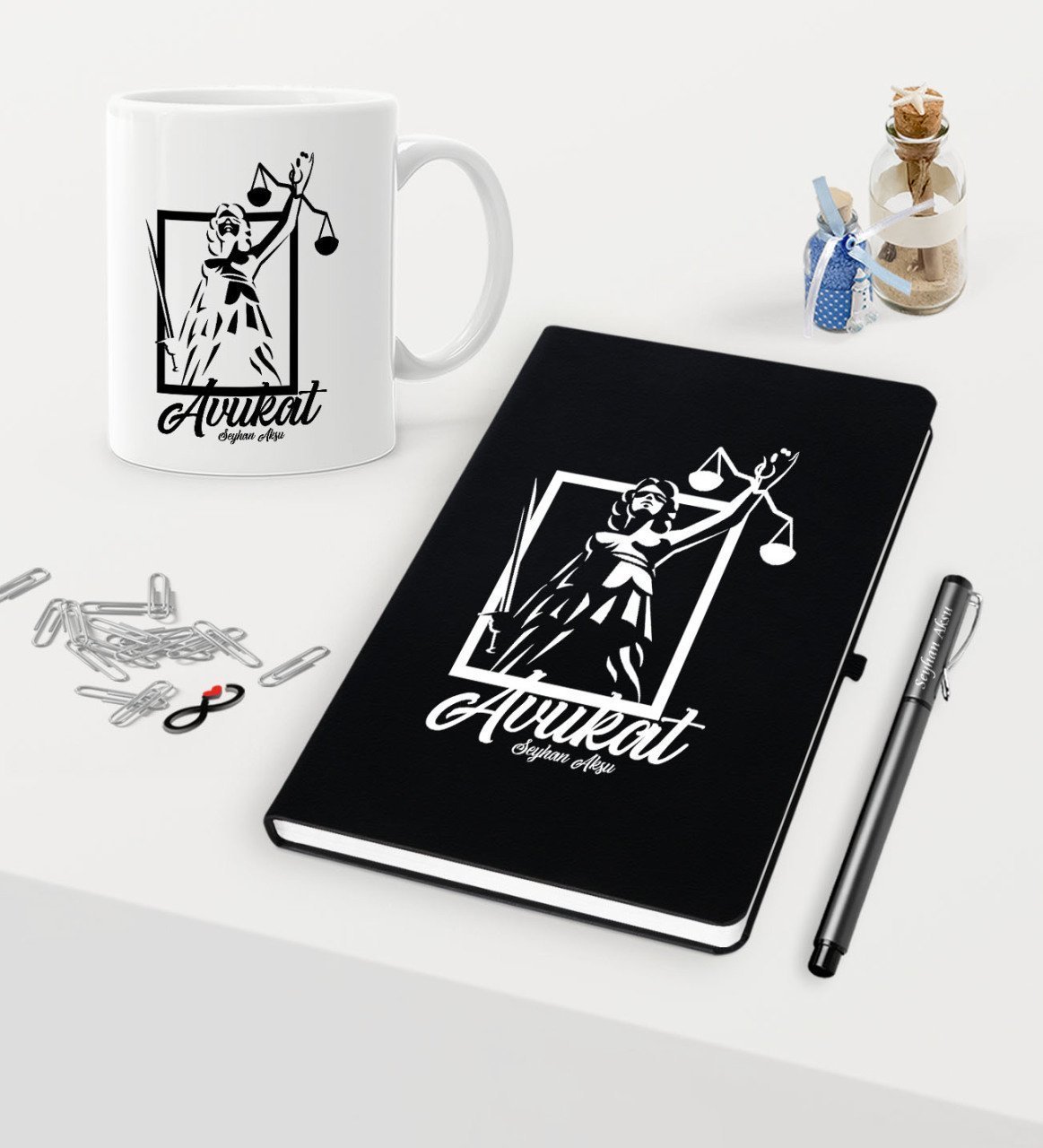 Kişiye Özel Avukat Temalı Siyah Defter Kalem Kupa Seti - 16