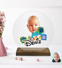 Kişiye Özel Bebek Karikatürlü Yuvarlak Ahşap Standlı Biblo-5