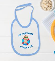 BK Kids Ep İsterim Tasarımlı Mavi Bebek Body Zıbın ve Mama Önlüğü Hediye Seti-4