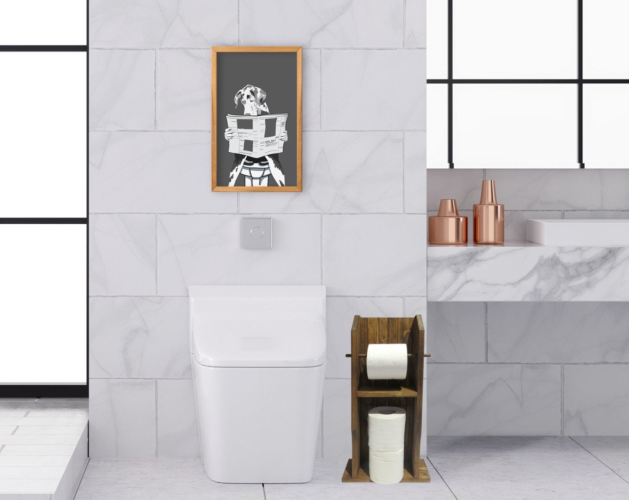 BK Home Doğal Masif Ahşap Tuvalet Kağıtlığı ve Dekoratif Retro Ahşap Tablo Seti-4