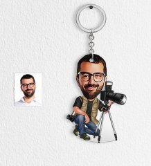 Kişiye Özel Bay Profesyonel Fotoğrafçı Karikatür Anahtarlık - 1