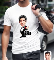 Kişiye Özel Godfather Baba Karikatürlü Beyaz T-Shirt-1