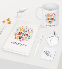 Kişiye Özel En İyi Anne Beyaz Defter Kalem Kupa Ayna Seti - 5