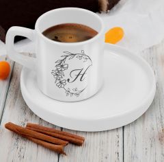 BK Gift Kişiye Özel Sunum Tabaklı Harfli Kahve Fincanı-2, Sevgiliye Hediye, Aileye Hediye, Arkadaşa Hediye
