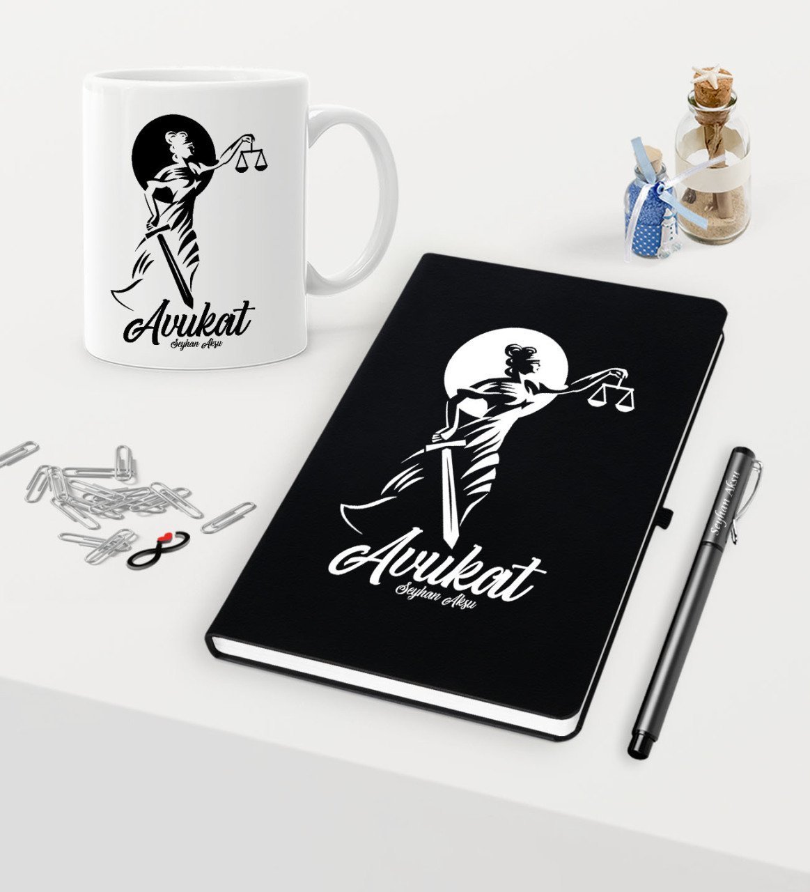Kişiye Özel Avukat Temalı Siyah Defter Kalem Kupa Seti - 15