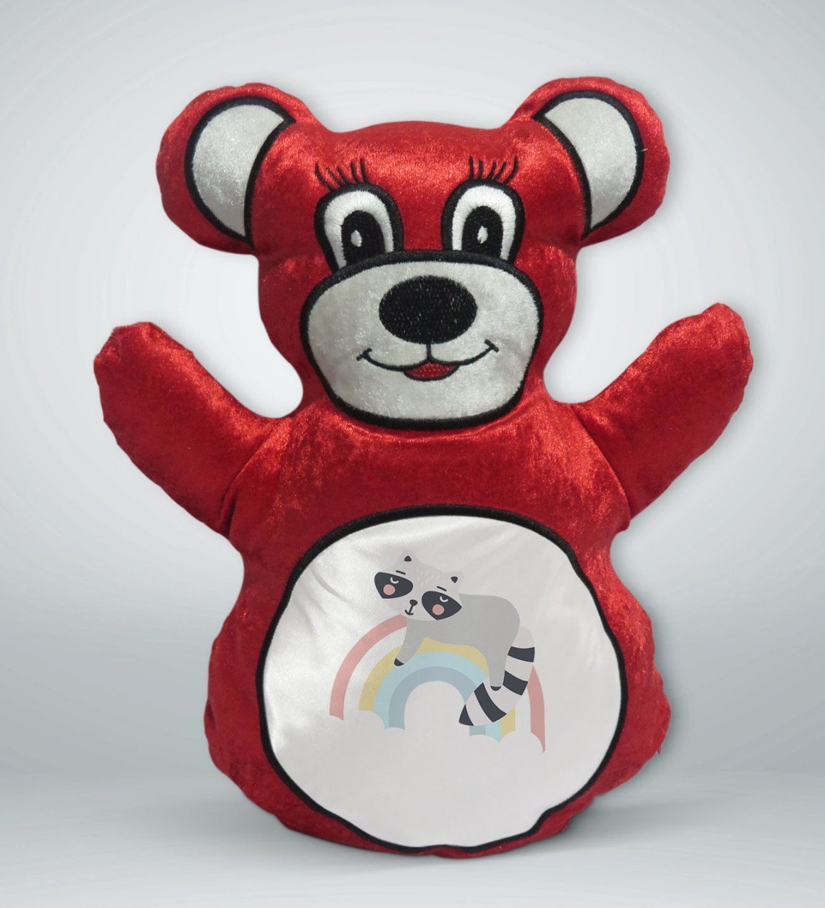 BK Gift Gökkuşağı Tasarımlı Kırmızı Ayıcık Yastık-1