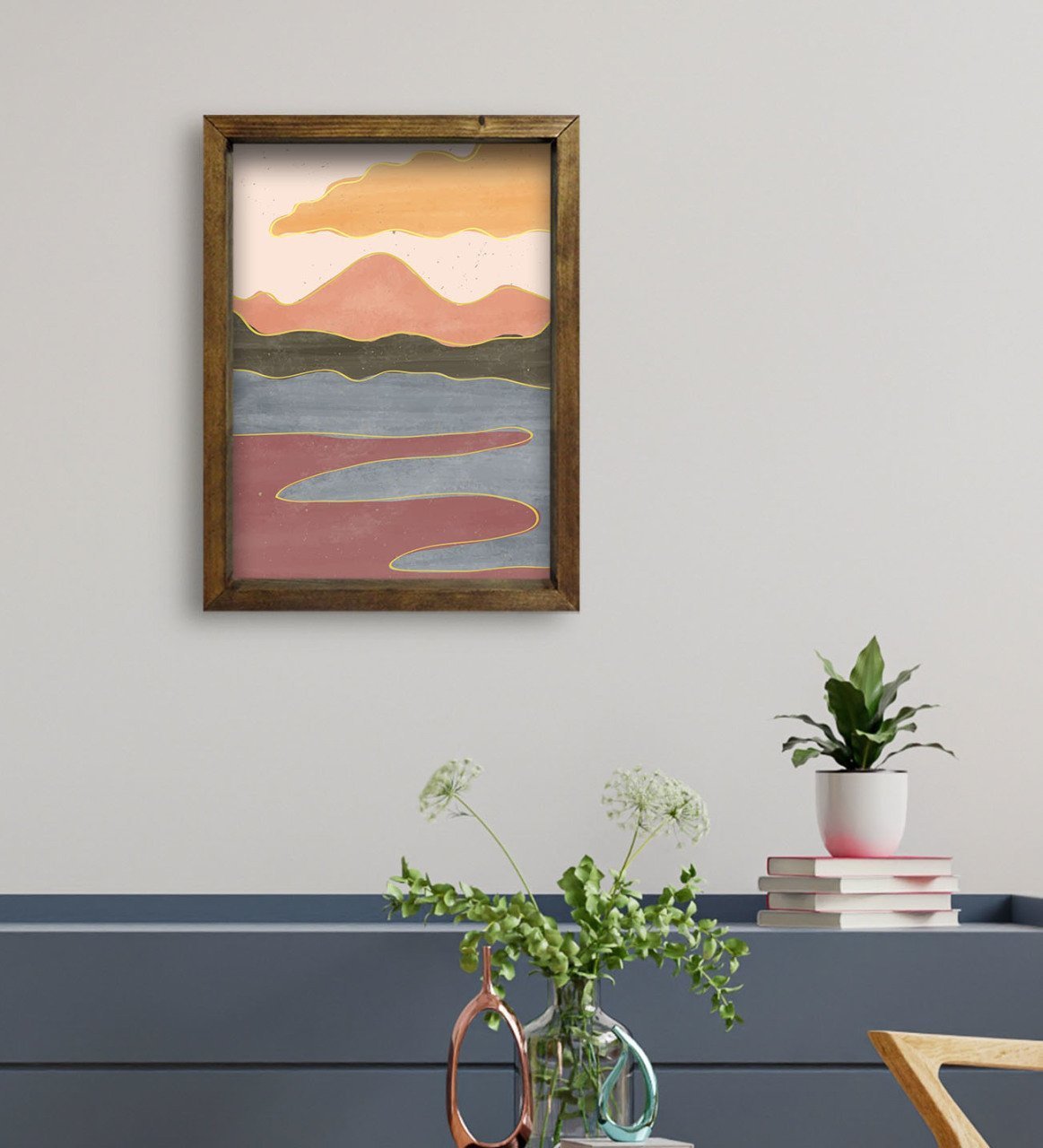 BK Gift Otel Odası Konseptli Doğal Masif Ahşap Çerçeveli Tablo 45x65cm-7