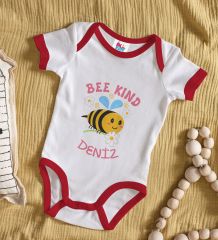 BK Kids Kişiye Özel Bee Kind Tasarımlı Kırmızı Bebek Body Zıbın-1