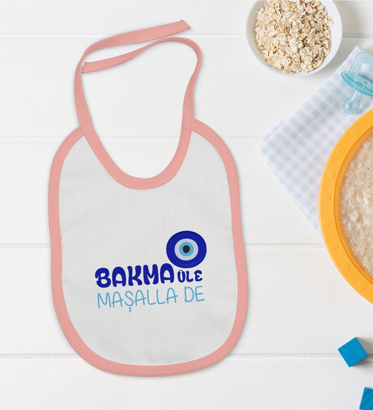 BK Kids Maşalla De Tasarımlı Pembe Bebek Mama Önlüğü-1