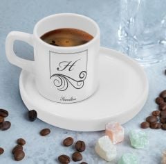 BK Gift Kişiye Özel Sunum Tabaklı Harfli Kahve Fincanı-1, Sevgiliye Hediye, Aileye Hediye, Arkadaşa Hediye