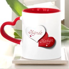 Kişiye Özel Sevgililer Günü Tasarımlı Kırmızı Kalpli Kupa Bardak - 26