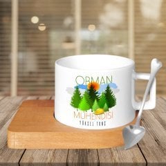 Kişiye Özel Mesleki Orman Mühendisi Ahşap Altlıklı Seramik Fincan