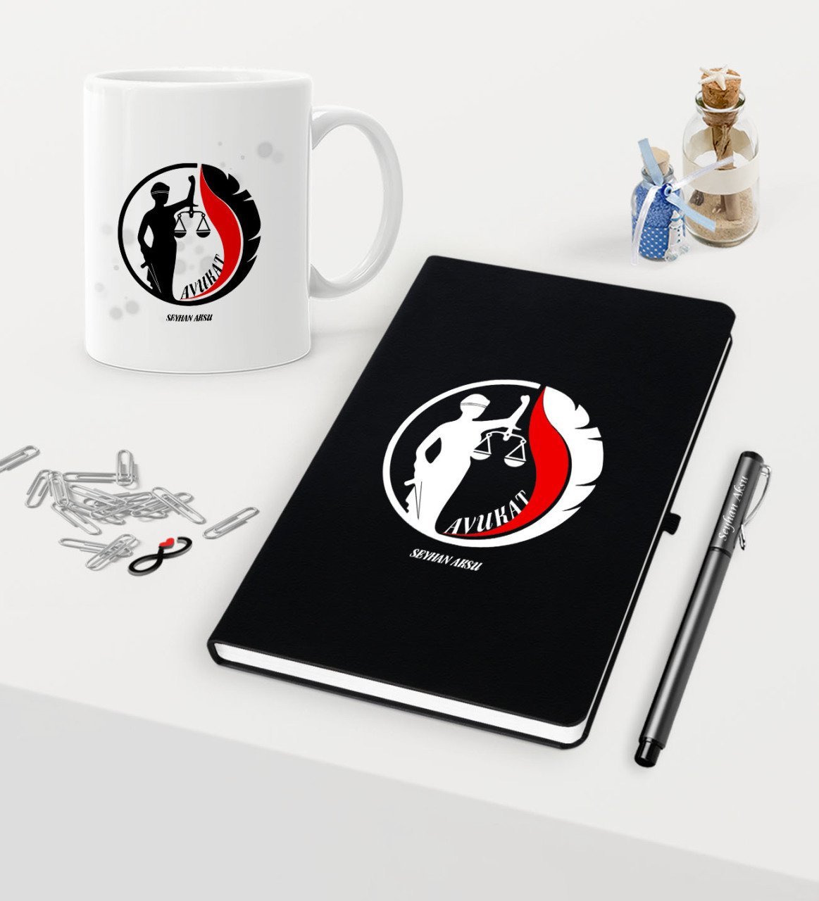 Kişiye Özel Avukat Temalı Siyah Defter Kalem Kupa Seti - 14