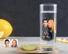 Kişiye Özel Renkli Baskılı Sevgililer Karikatürlü Vodka Bardağı-7