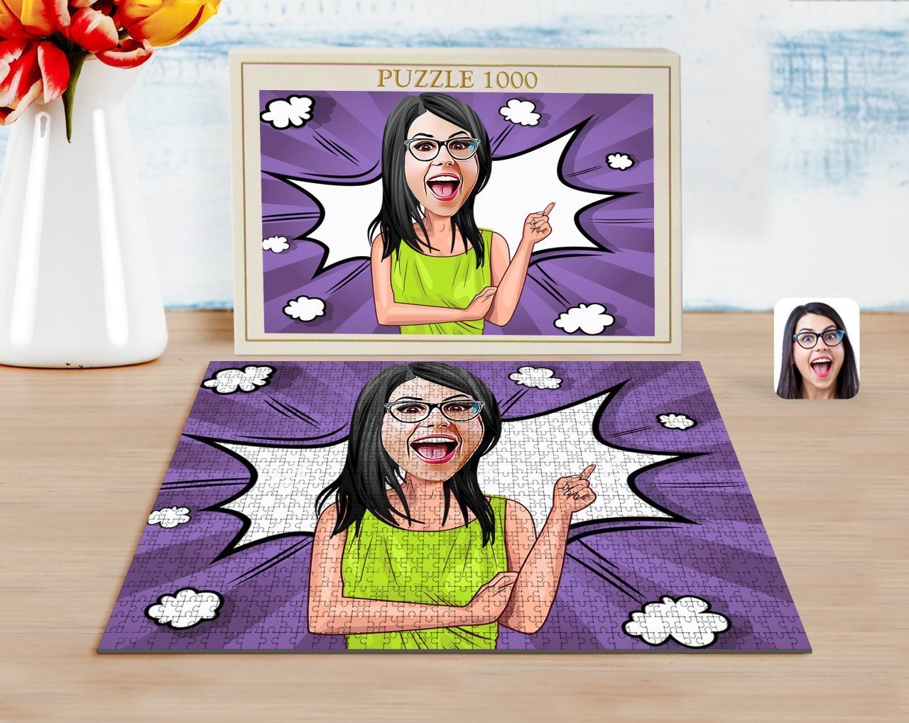 Kişiye Özel Kadın Karikatürlü 1000 Parça Profesyonel Puzzle-19