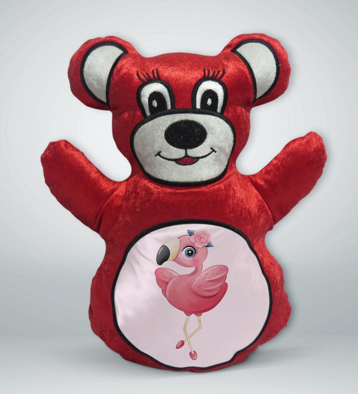 BK Gift Flamingo Tasarımlı Kırmızı Ayıcık Yastık-3