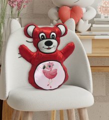 BK Gift Flamingo Tasarımlı Kırmızı Ayıcık Yastık-3