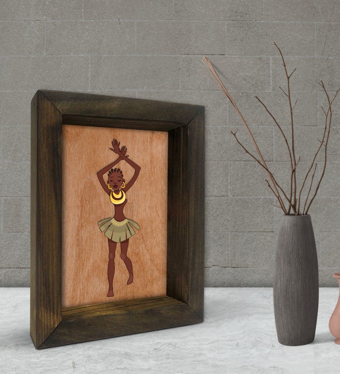 BK Gift African Woman Dekoratif Doğal Masif Ahşap Çerçeve 15x20cm-1