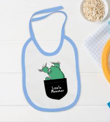 BK Kids Little Monster Tasarımlı Mavi Bebek Body Zıbın ve Mama Önlüğü Hediye Seti-1