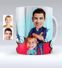 Kişiye Özel Baba Oğul Karikatürlü Beyaz Kupa Bardak - 2