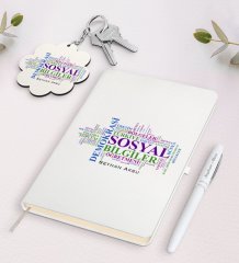 Kişiye Özel Sosyal Bilgiler Öğretmeni Beyaz Defter Kalem ve Anahtarlık Hediye Seti-1