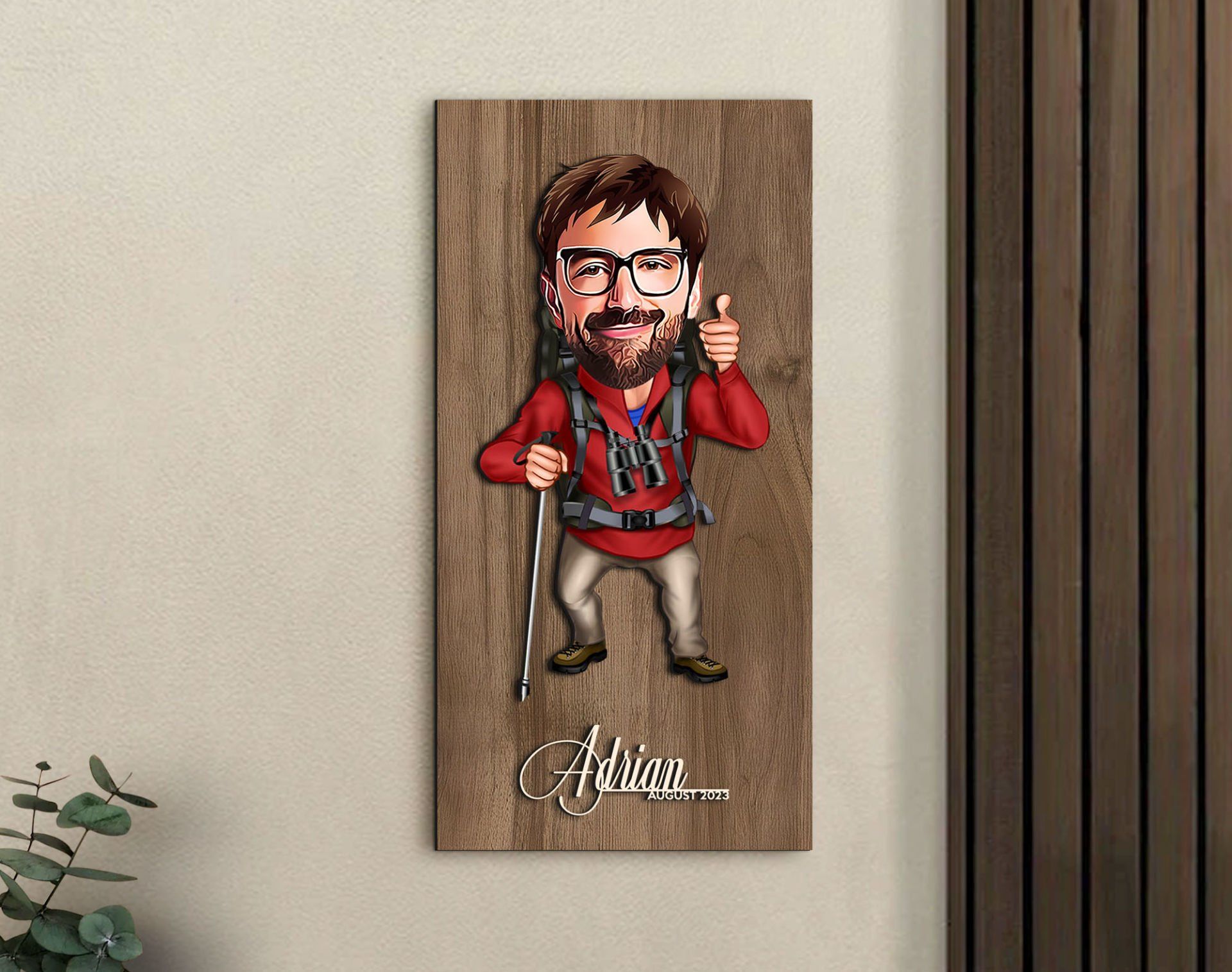 BK Gift Kişiye Özel Gezgin Karikatürlü Kabartma Figürlü Ahşap Tablo-1 Arkadaşa Hediye, Sevgiliye Hediye, Duvar Dekoru