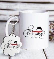 Kişiye Özel Mesleki Psikiyatrist Beyaz Kupa ve Anahtarlık Hediye Seti-4