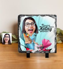 Kişiye Özel Bayan Ev Hanımı Karikatürlü Dekoratif Doğal Taş - 1