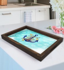 BK Gift Çapa Tasarımlı Doğal Ahşap Tepsi-2