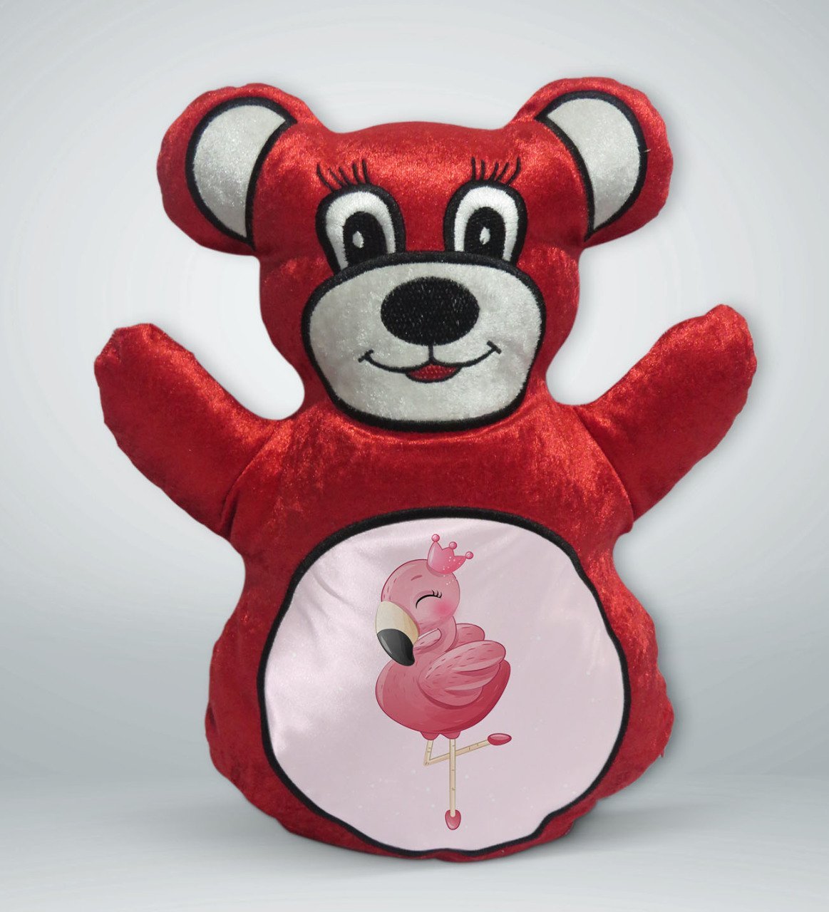 BK Gift Flamingo Tasarımlı Kırmızı Ayıcık Yastık-2