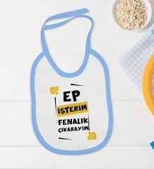 BK Kids Ep İsterim Tasarımlı Mavi Bebek Body Zıbın ve Mama Önlüğü Hediye Seti-1