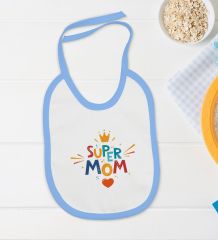 BK Kids Super Mom Tasarımlı Mavi Bebek Body Zıbın ve Mama Önlüğü Hediye Seti-1