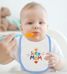 BK Kids Super Mom Tasarımlı Mavi Bebek Body Zıbın ve Mama Önlüğü Hediye Seti-1