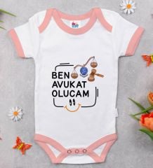 BK Kids Avukat Olucam Tasarımlı Pembe Bebek Body Zıbın-1