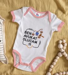BK Kids Avukat Olucam Tasarımlı Pembe Bebek Body Zıbın-1