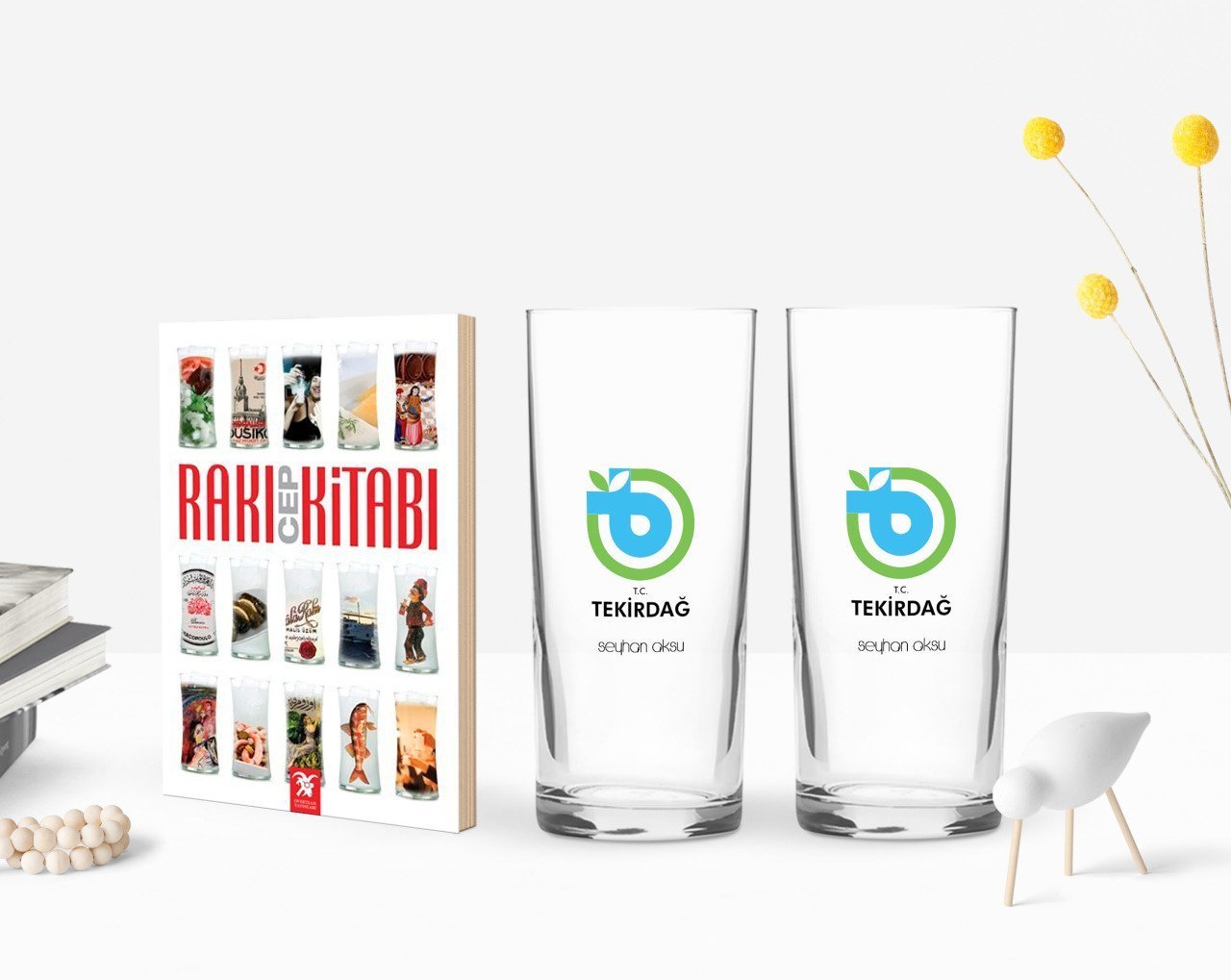 Kişiye Özel Renkli Baskılı Tekirdağ Tasarımlı Turistik İkili Rakı Bardağı ve Rakı Cep Kitabı Hediye Seti-1