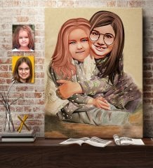 Kişiye Özel Kız Kardeşler Karikatürlü Kanvas Tablo 50x70cm-4