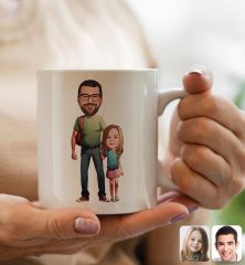 Kişiye Özel Karikatürlü Baba-Kız Tasarımlı Beyaz Kupa Bardak-1, Babaya Hediye, Babalar Günü Hediyeleri