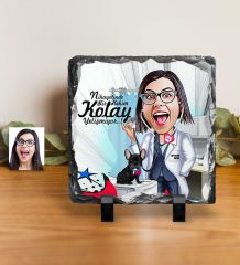 Kişiye Özel Bayan Veteriner Hekim Karikatürlü Dekoratif Doğal Taş - 1